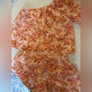 LOFT Floral Print Matching Set - Orange and Pink (top small/ bottoms medium)